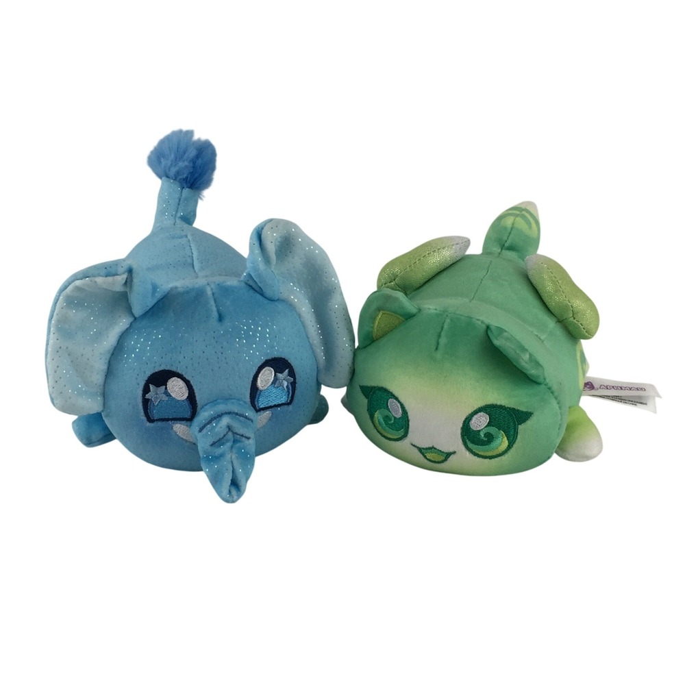 Aphmau MeeMeows‎ Plush Blue Elephant Green Elemental Air Cat Lot of 2